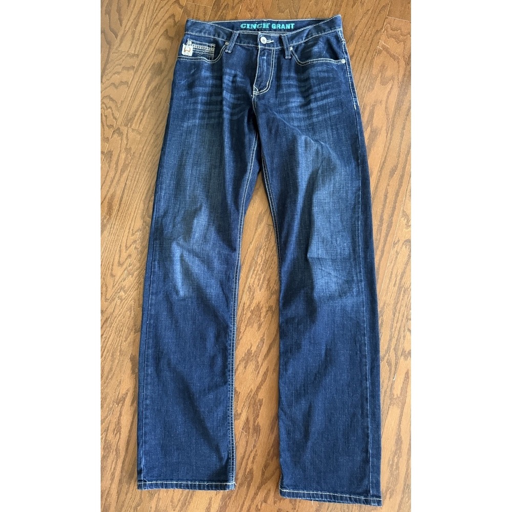 Cinch Grant Jeans Mens 30x36 Dark Blue Relaxed Boot Western Cowboy Stretch Denim